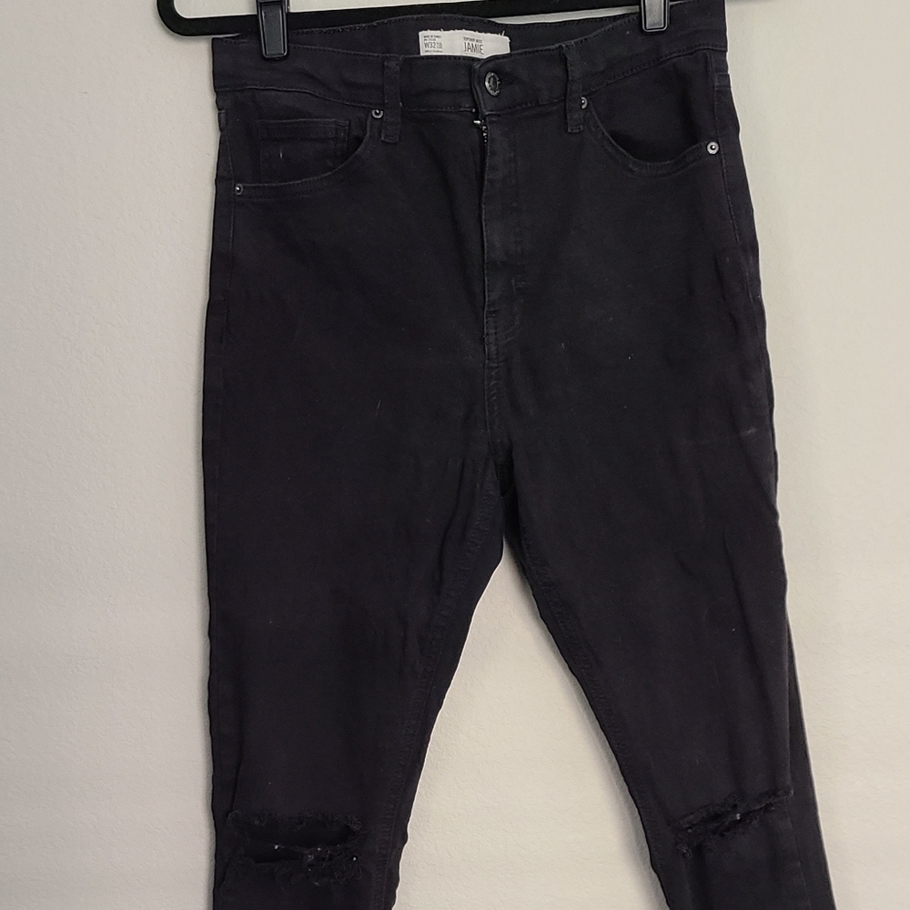 TopShop Jamie ripped knee black jeans high waisted